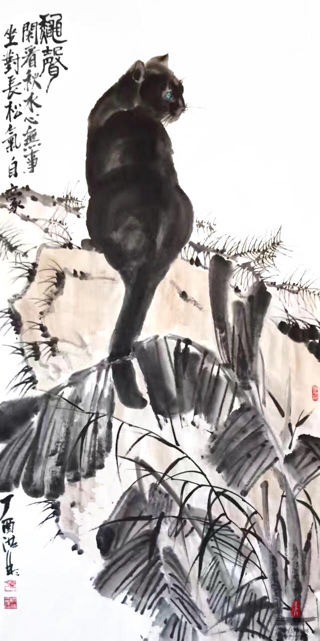 秦洪彬动物画猫《秋声》